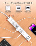 2 Pack Surge Protector Power Strip with 6 Outlets 4 USB Ports 2 USB C 10FT Flat Plug Extension Cord