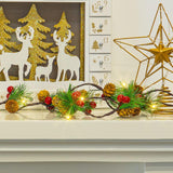 Pine Cone Christmas String Lights, Total 6.5Ft 20Led Battery Operated Christmas Garland With Red Berry Pine Cone Fairy S