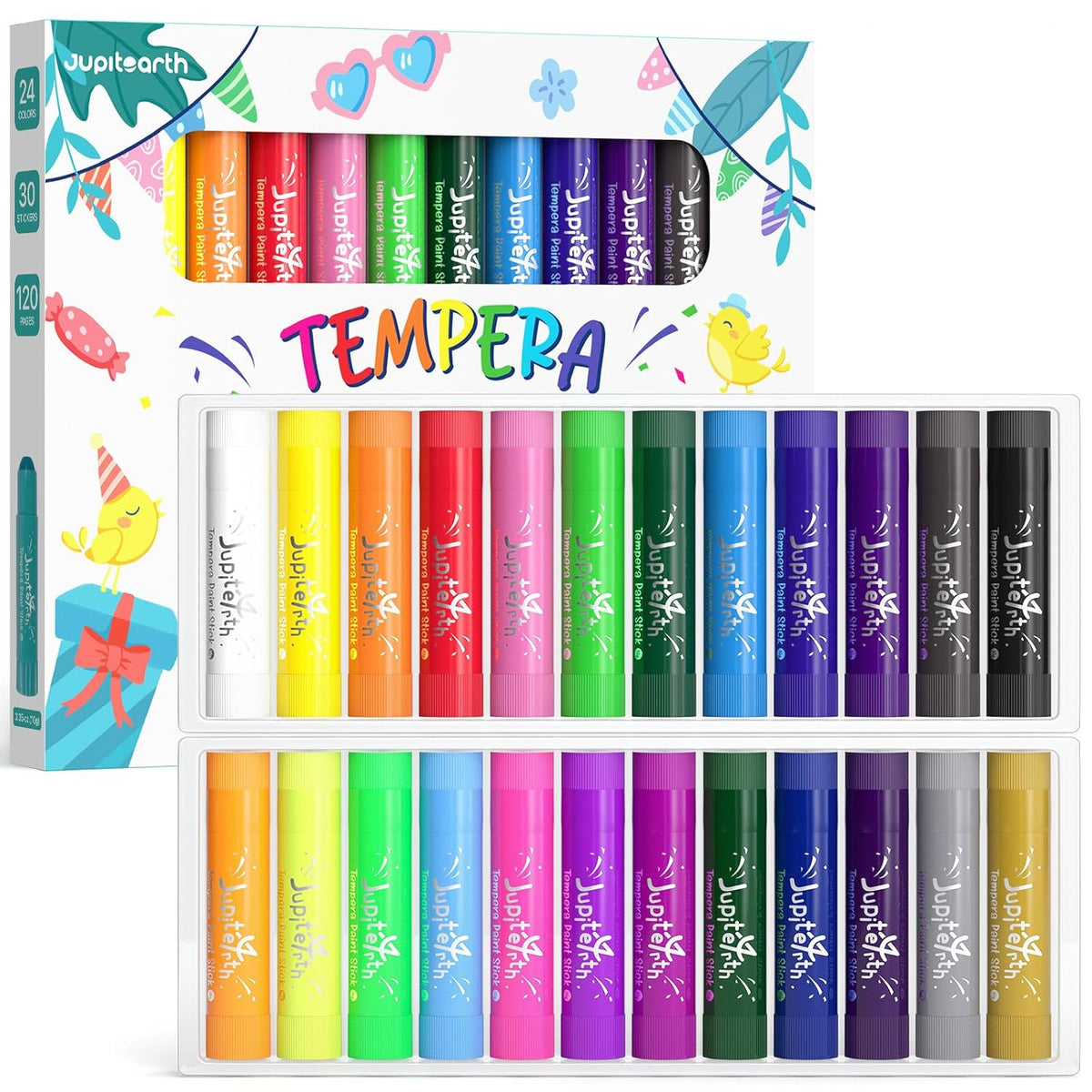 Paint Sticks For Kids 24 Colors, Quick Drying, Smooth, Non-Toxic And Washable Tempera Paint Sticks With 120 Pdf Coloring Pages And 30 Stickers, Toddler Art Supplies For Drawing