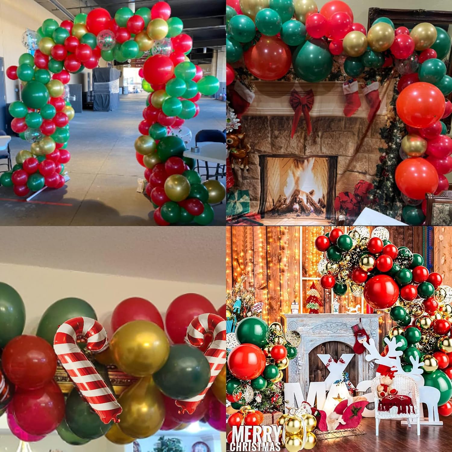 Christmas Balloon Garland Arch Kit Red Green Metallic Gold Balloons Gold Confetti With Crutch Foil Balloon Long Twisting Balloons Xmas Party New Year Decorations Set