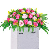 Artificial Cemetery Flowers, Artificial Silk Flower Arrangement,Artificial Rose Bouquet Grave Memorial Flowers With Headstone Flower Saddle For Graveyard Headstones Decoration (1, Pink And Red)