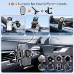 Upgraded 3-in-1 Car Phone Holder Mount, Suction for Dashboard, Vent, Windshield