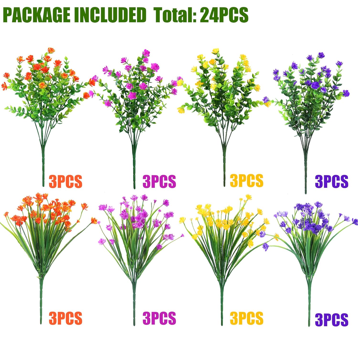 Artificial Flowers For Outdoors 24 Bundles Uv Resistant Boxwood Shrubs Artificial Eucalyptus Fake Plants Faux Plastic Greenery For Farmhouse Garden Home Indoor Outdoor Decoration?Mixed?