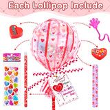 24 Pack Valentines Day Gifts, Valentine'S Day Cards For Students, Lollipop-Shaped Stationery Set With Pencils Stickers Erasers Sharpener For Boys Girls School Classroom Exchange Party Favors