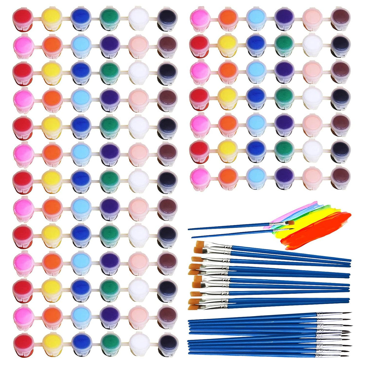 20 Pack 140 Pcs Mini Acrylic Paint Set,12 Colors Acrylic Paint Strips With 20 Pcs Brushes Craft Paint Paint Set Container Strips Storage For Painting Artistic Crafts