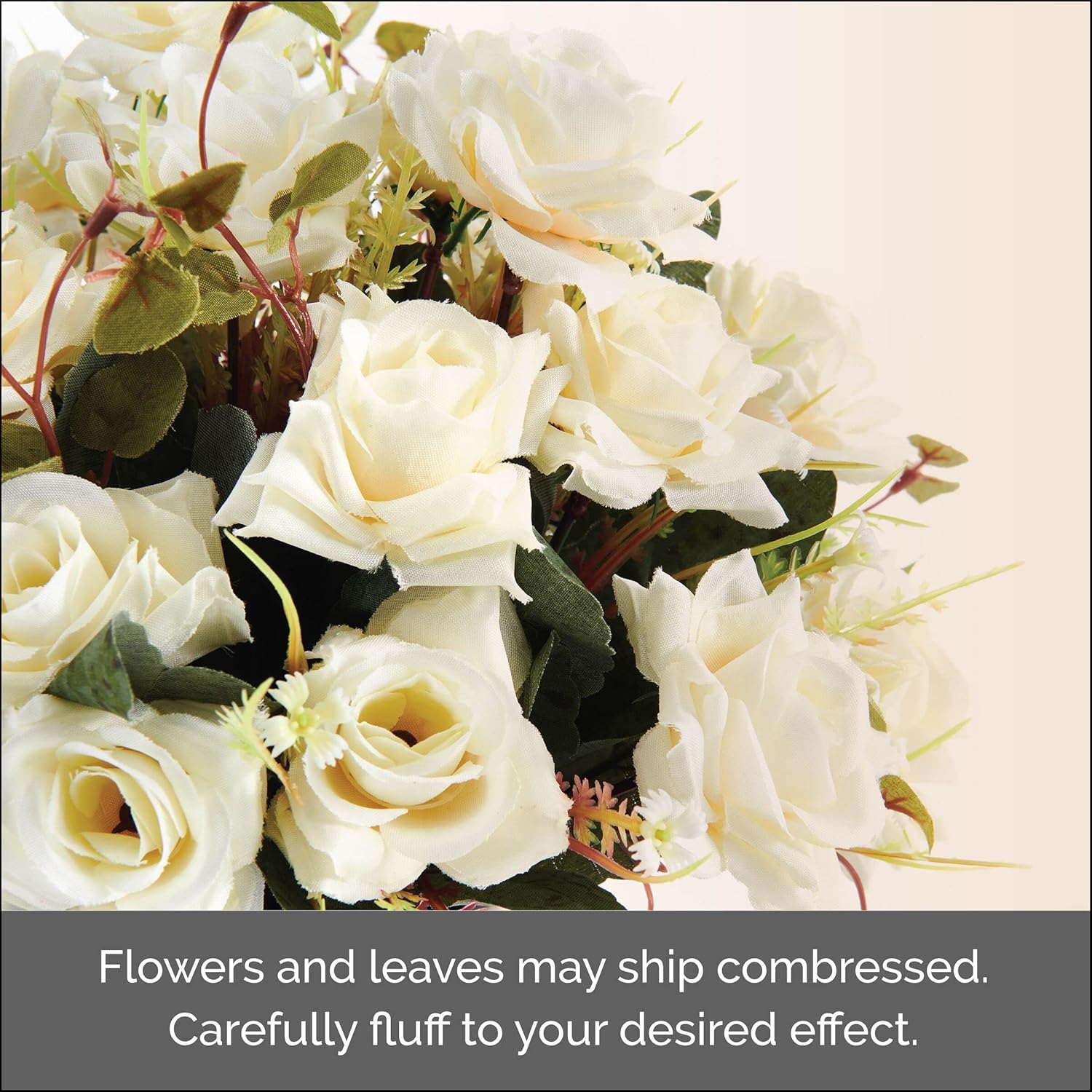 Elements Artificial Flowers in Vase 21 Rose Flower Arrangement Fake Faux Flower Bouquet for Holiday Dinning Room Table Kitchen Decoration, 9.25 x 9.25 x 12.5 Inch, White