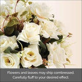 Elements Artificial Flowers in Vase 21 Rose Flower Arrangement Fake Faux Flower Bouquet for Holiday Dinning Room Table Kitchen Decoration, 9.25 x 9.25 x 12.5 Inch, White
