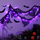 9.8 Ft Halloween Decorations Purple Spider Lights With Black Gauze 30 Led Battery Operated Fairy Lights For Patio Garden