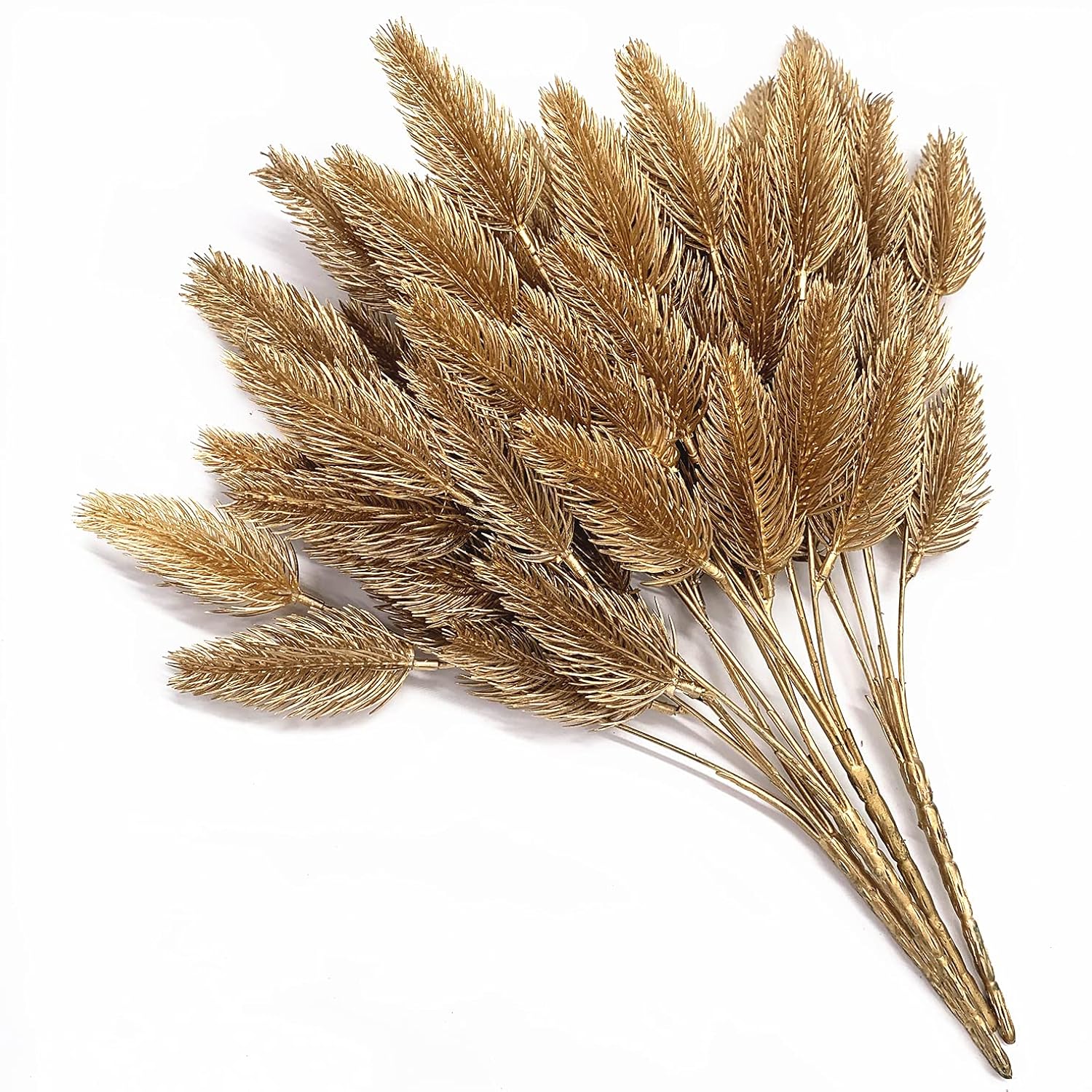 Artificial Gold Plants Plastic Fake Grass Faux Shrubs Simulation Bushes Home Indoor Outdoor Garden Leaves Wedding Festival Decoration Hall Table Planter Filler – Golden Pine Cones 4 Pack
