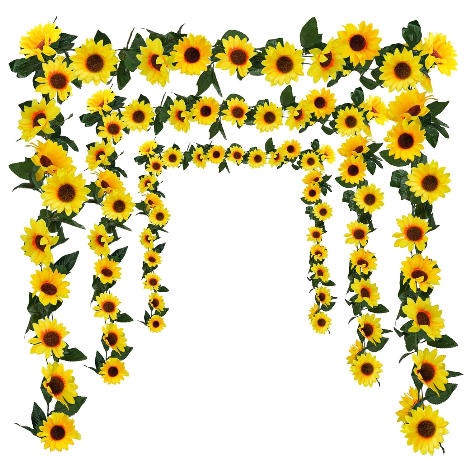 3 Pack Artificial Sunflower Garland, 7.5Ft/Strand Silk Sunflowers Hanging Vines Flowers With Green Leaves For Room Kitchen Garden Birthday Wedding Baby Shower Party Table Decor Large