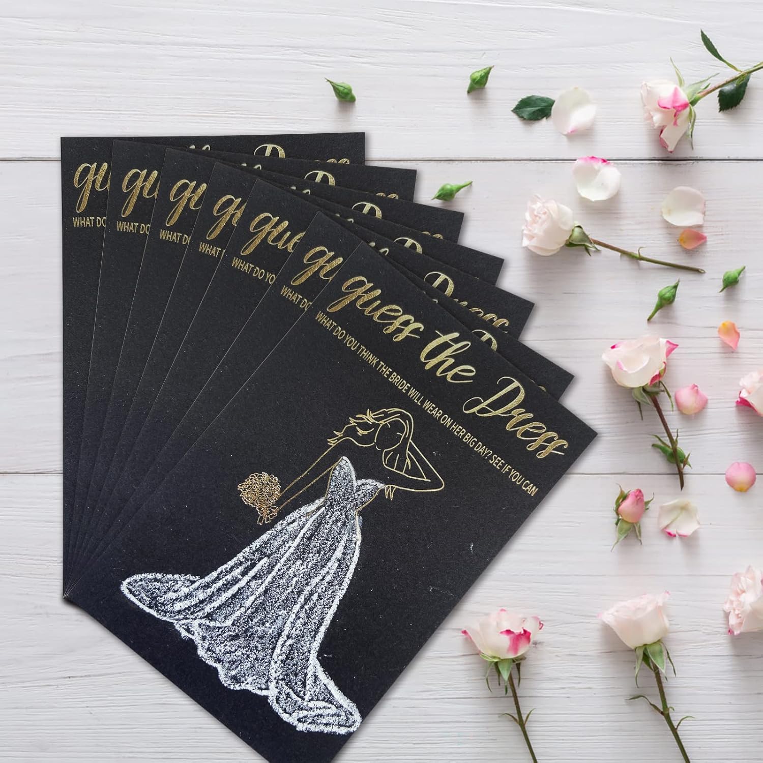 Bridal Shower Games - 50Pcs Guess The Dress Bridal Shower Game For Guests - Black Gold Fun Cute Wedding Decorations Party Supplies Games Ideas
