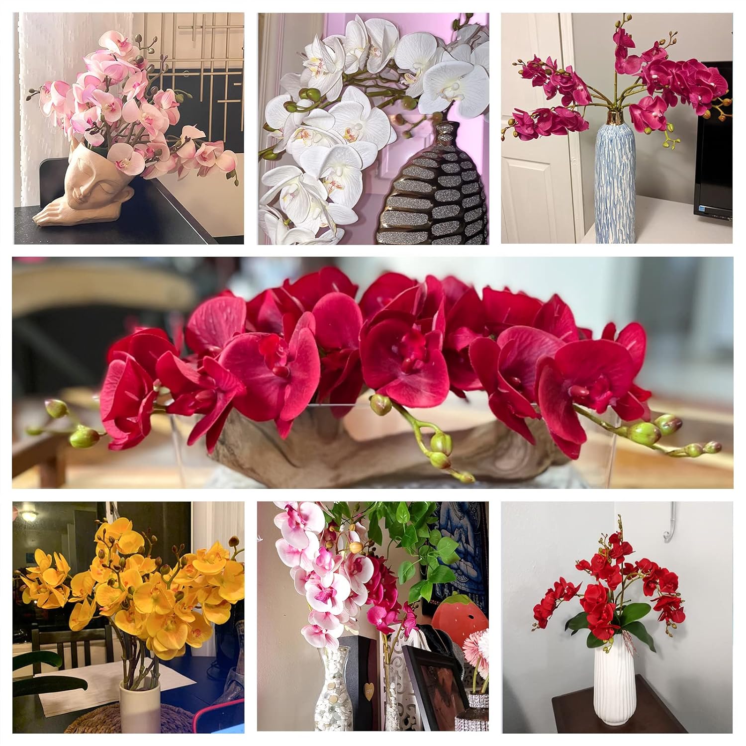 Artificial Flowers Faux Butterfly Orchid 4 Pcs Real Touch Double Branch Silk Flowers (No Vase) For Wedding Home Party Hotel Yard Decoration Restaurant Patio Festive Furnishing (Fuchsia)