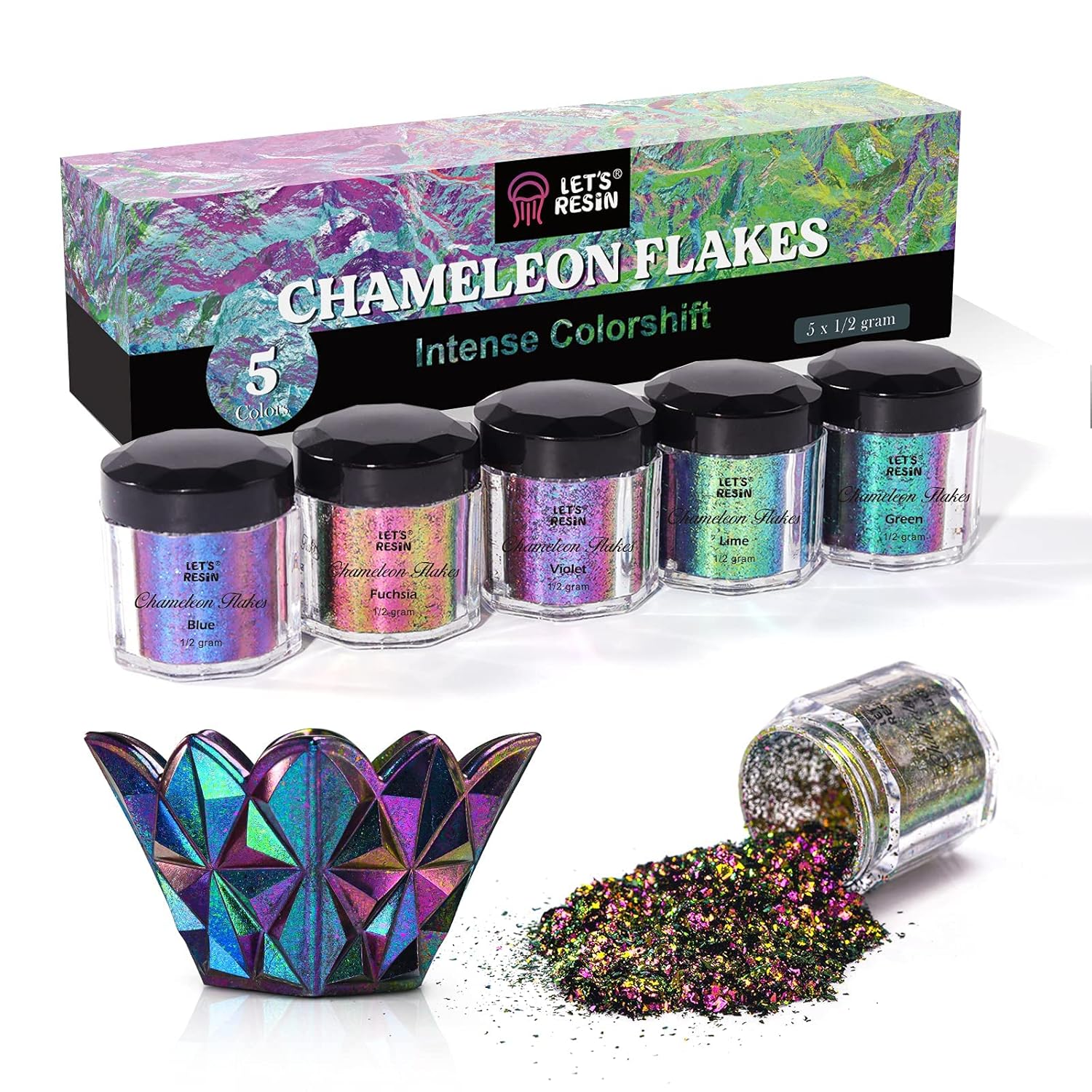 Chameleon Flakes, Resin Supplies -Intense Color Shift Pigment Powder For Resin Molds/Tumblers, Chrome Powder Pigment For Christmas Nail Art/Paint/Soap Making
