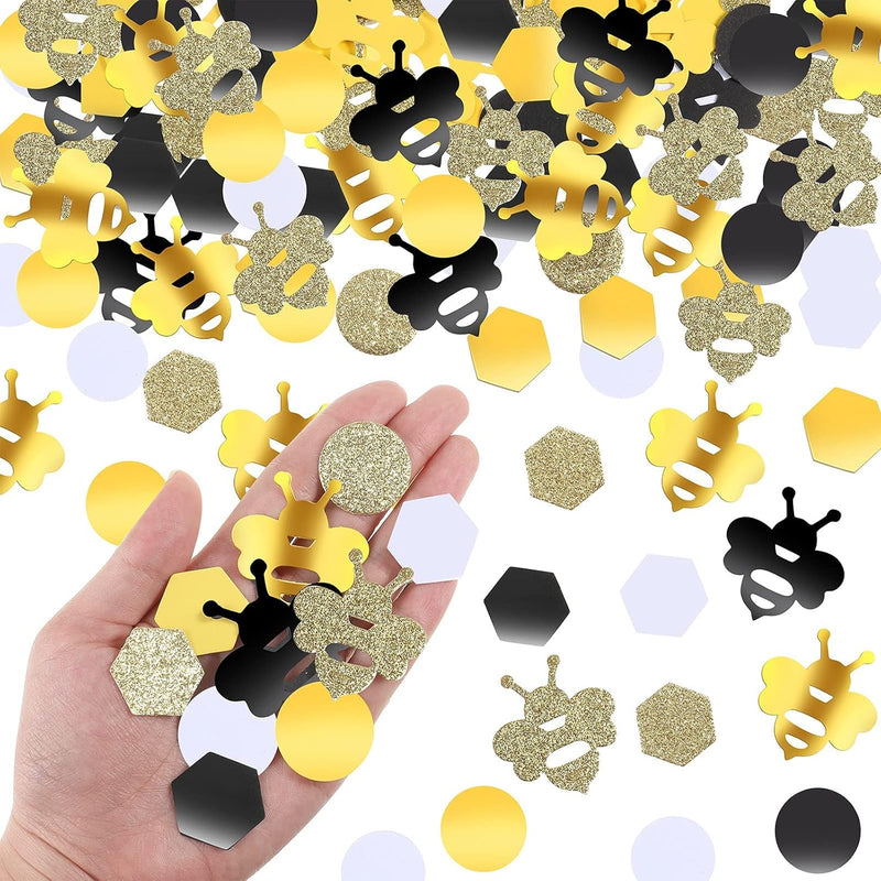 410 Pieces Bee Confetti Gold Glitter, Yellow Black, Circle Confetti Ho