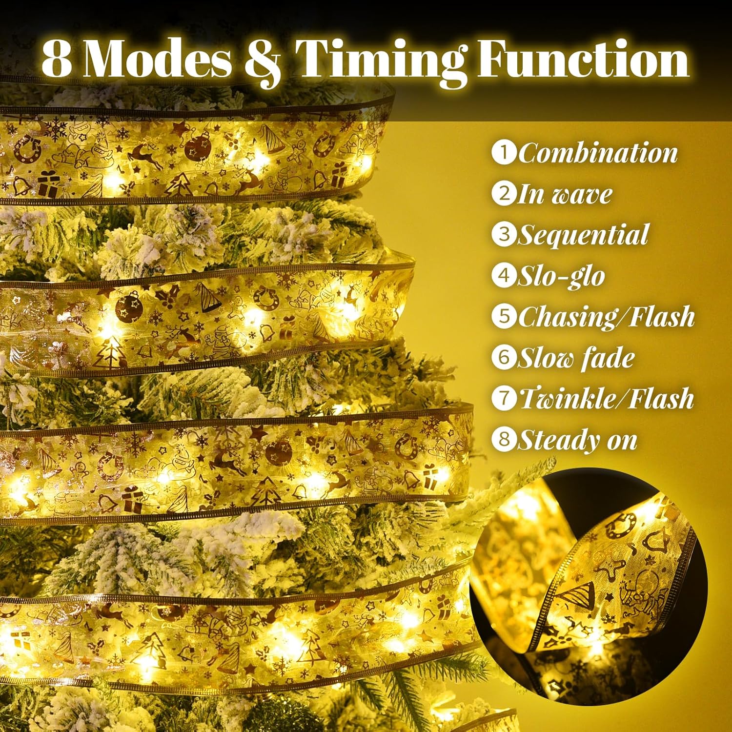 Christmas Ribbon Fairy Lights 2 Pack Total 100Led Usb& Battery Operated String Lights Timer 46Ft Christmas Lights Indoor