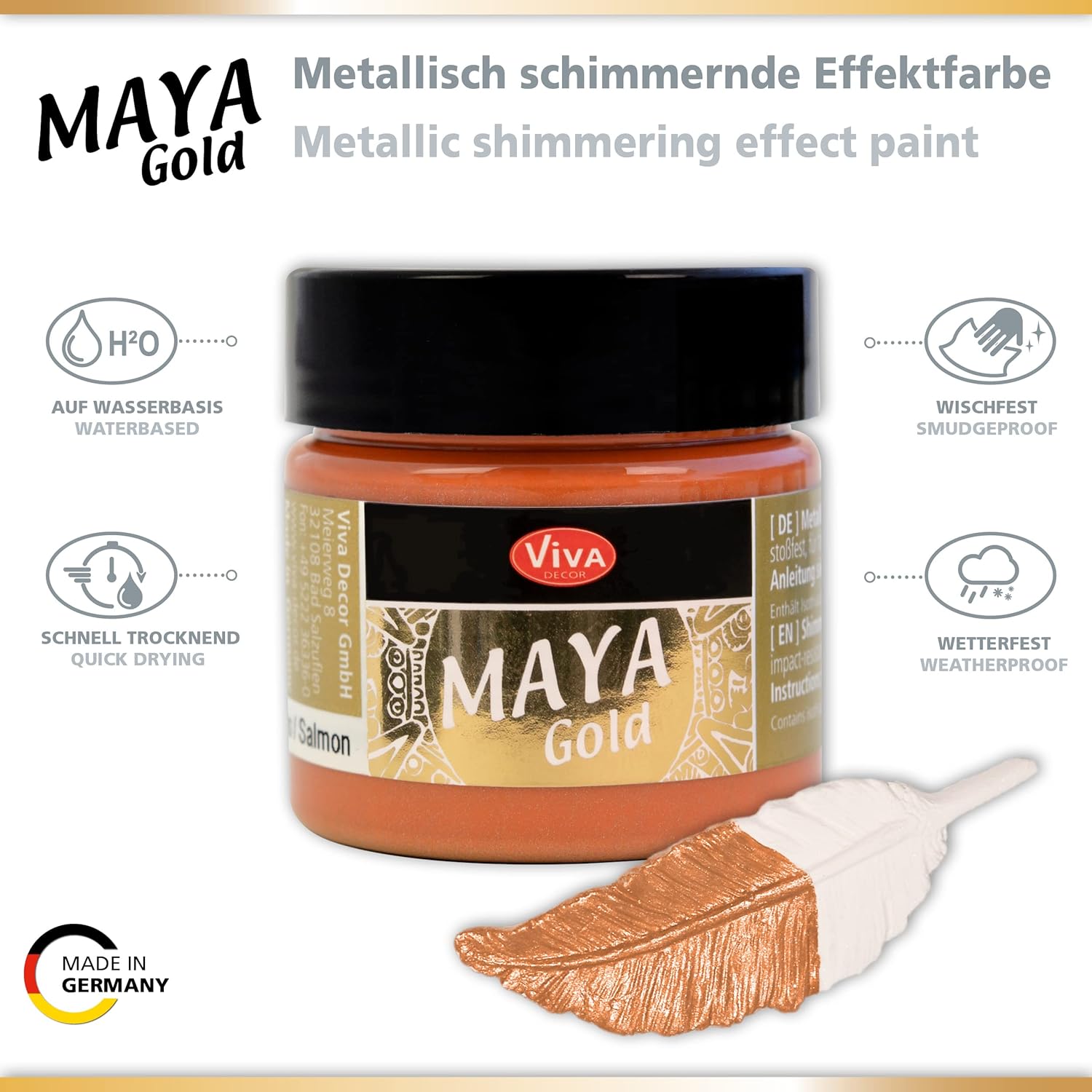 Viva Decor Maya Gold (Silver) 1.52 Fl Oz - Shiny metallic acrylic paint for creative works on wood, glass, and porcelain. Impact-resistant, smudge-proof, and weatherproof for long-lasting results