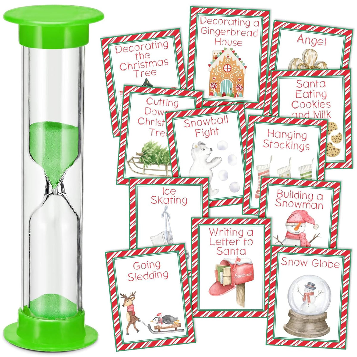 Christmas Game Charades Family Game Cards For Holiday Night, Charades Cards And Plastic Sand Time, Fun For Santa Holiday Party Adult(Pattern)