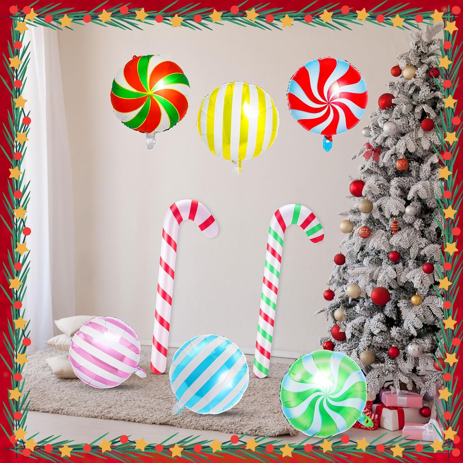 12 Pcs Inflatable Candy Canes For Christmas 35 Inch Jumbo Santa Candy Canes 18 Inch Lollipop Balloon Christmas Tree Hang