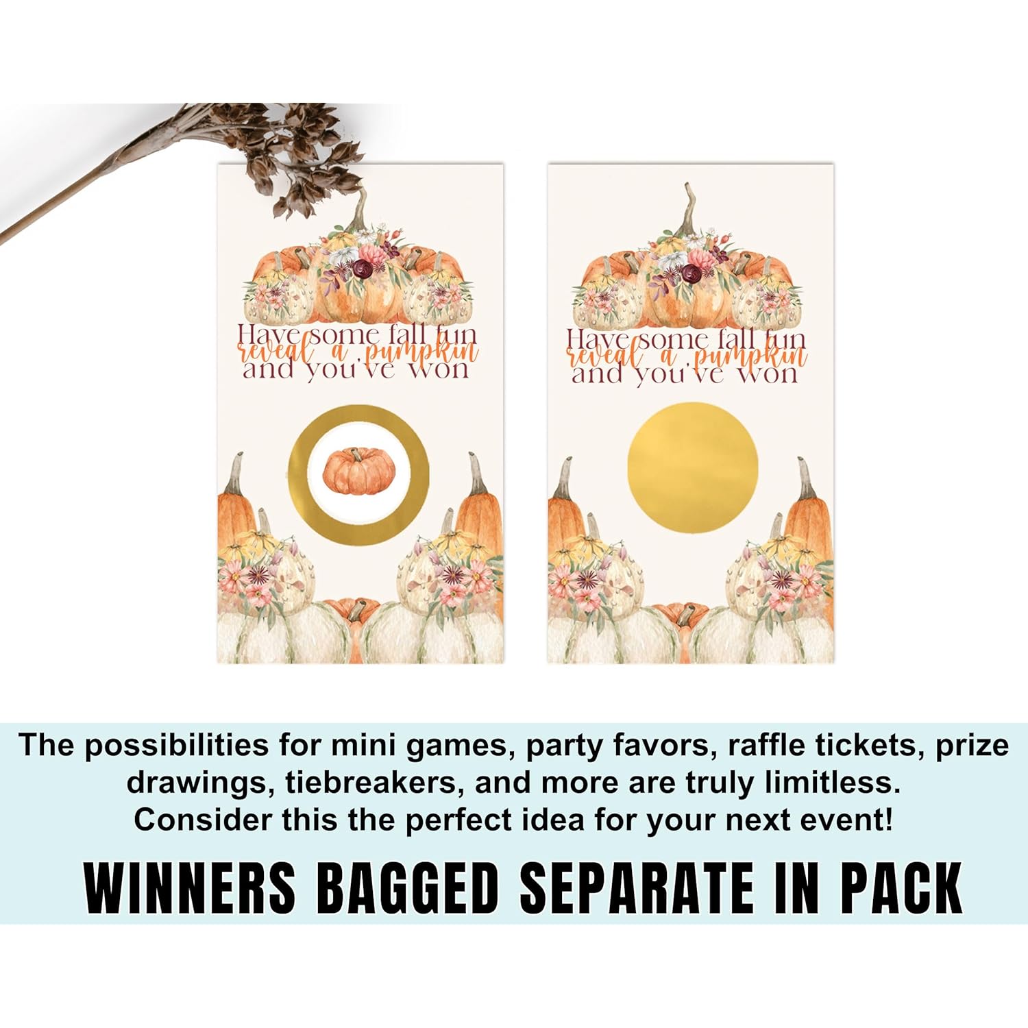 Harvesting Pumpkin Scratch Off Cards 30 Pack - Fun Halloween Decor And Baby Shower Games - Gender Reveal, Rustic Wedding, Fall Bridal Shower, Prize Drawings