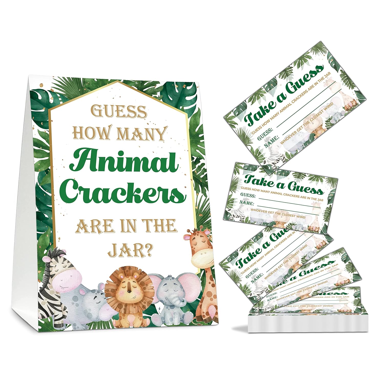 Find How Many Animal Crackers Guessing Game, Safari Jungle Animal Baby Shower Game Cards, Woodland Animals Baby Shower Favors Supplies Decorations, 50 Cards And Matching Standing Sign-A01