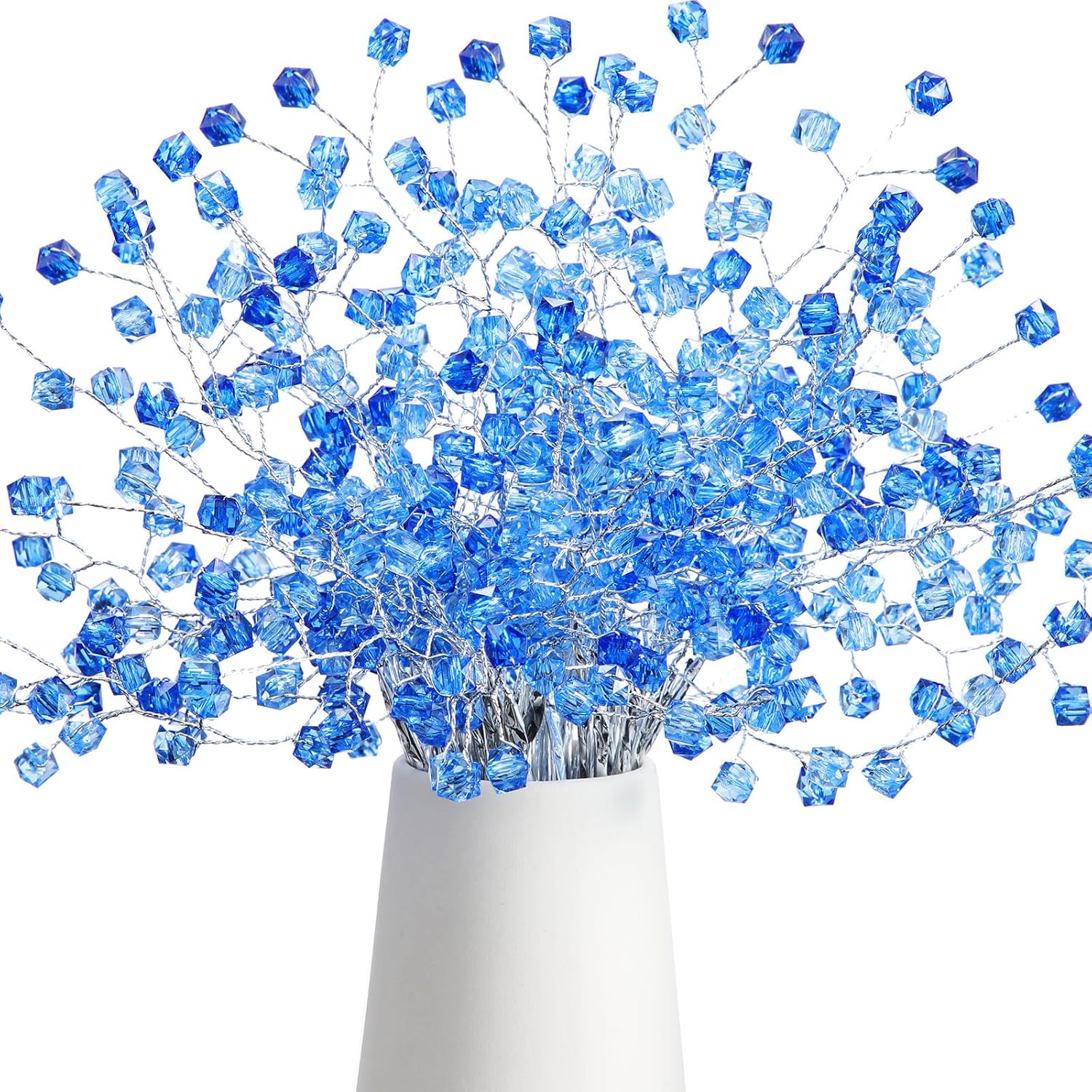 50 Pcs Acrylic Crystal Picks 12 Inch Artificial Beaded Stems Picks For Home Wedding Holiday Vase Fillers Florals Embellishing Diy Crafts Wreaths Bridal Bouquets Decors(Blue)