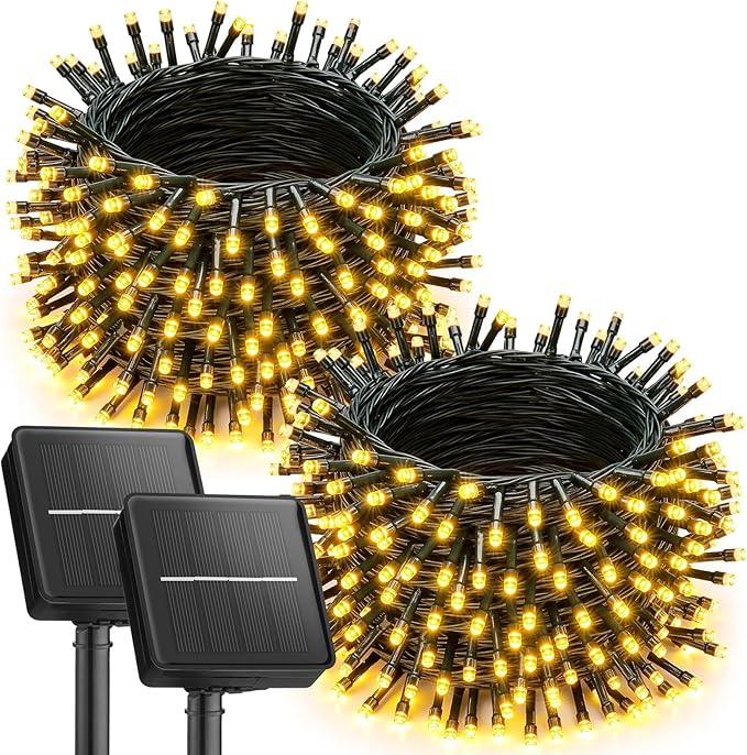 2 Pack 92FT Solar String Lights 240 LED Warm White Waterproof Patio Garden Lights