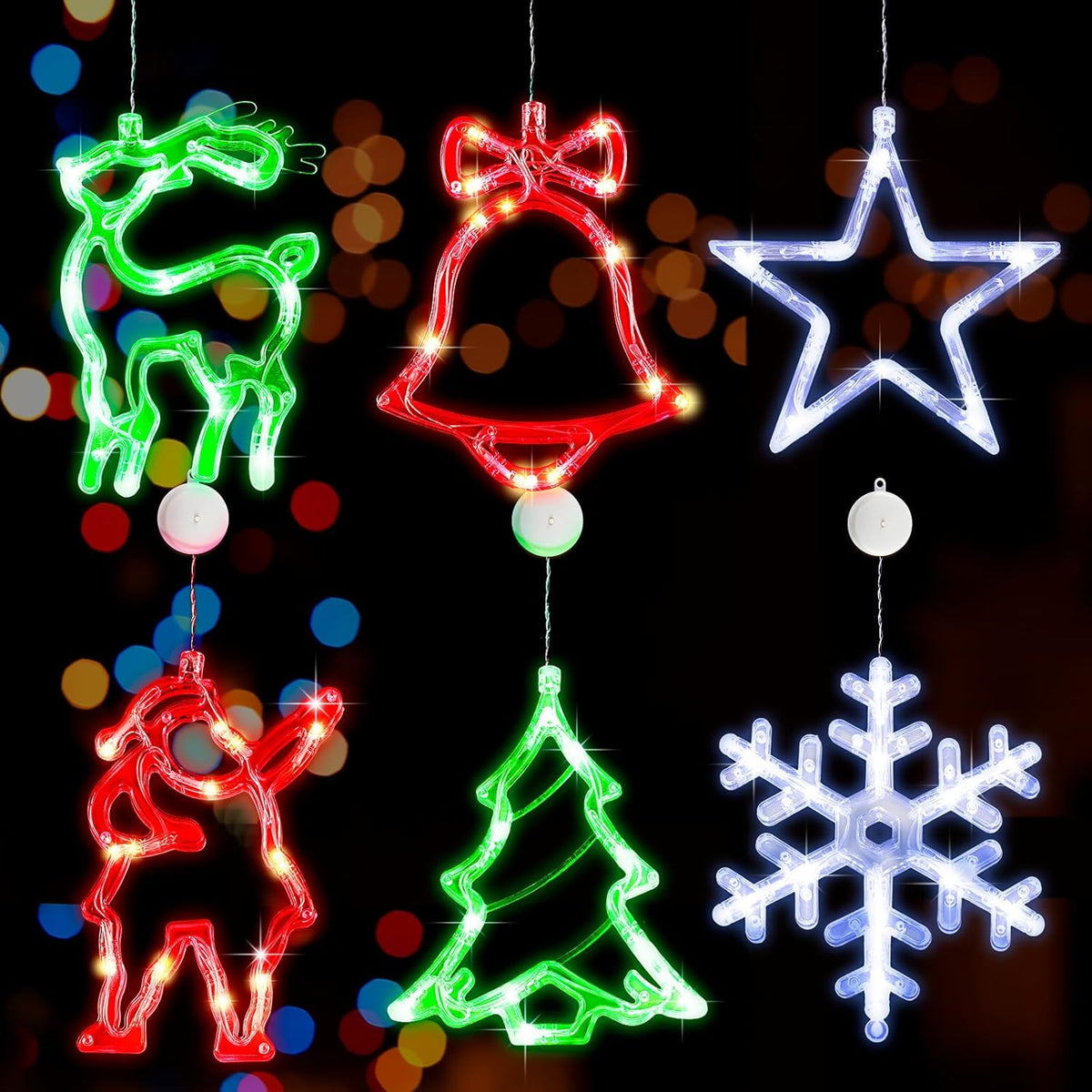 6 Pcs Christmas Window Lights Battery Operated Christmas Indoor Window Lights Decor With Suction Cup Bell Elk Santa Clau