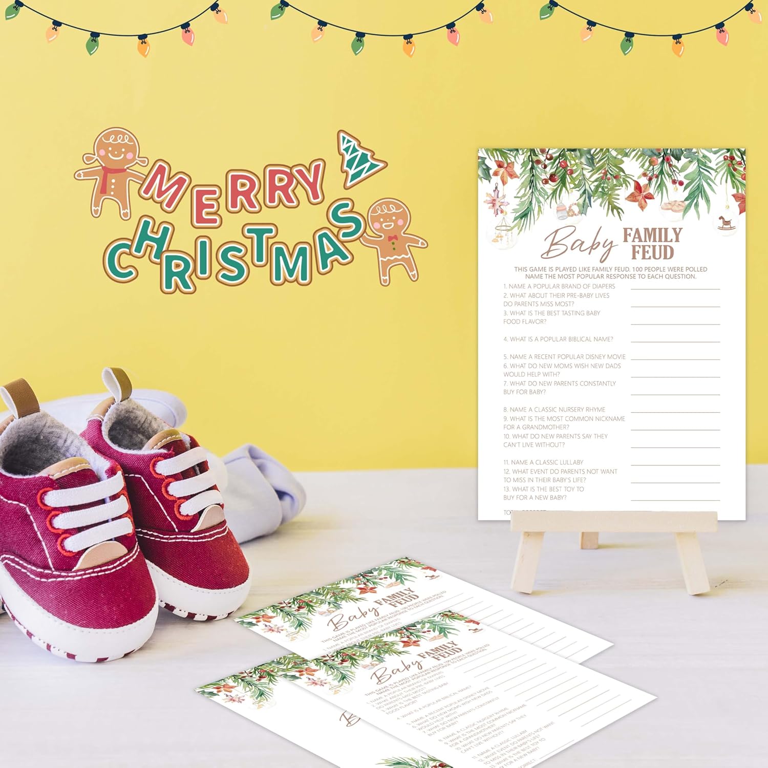 Baby Shower Games For Boys Girl, 30 Christmas Baby Family Feud Game Cards, Xmas Winter Holiday Gender Reveal Party Decorations Supplies Favors - I08
