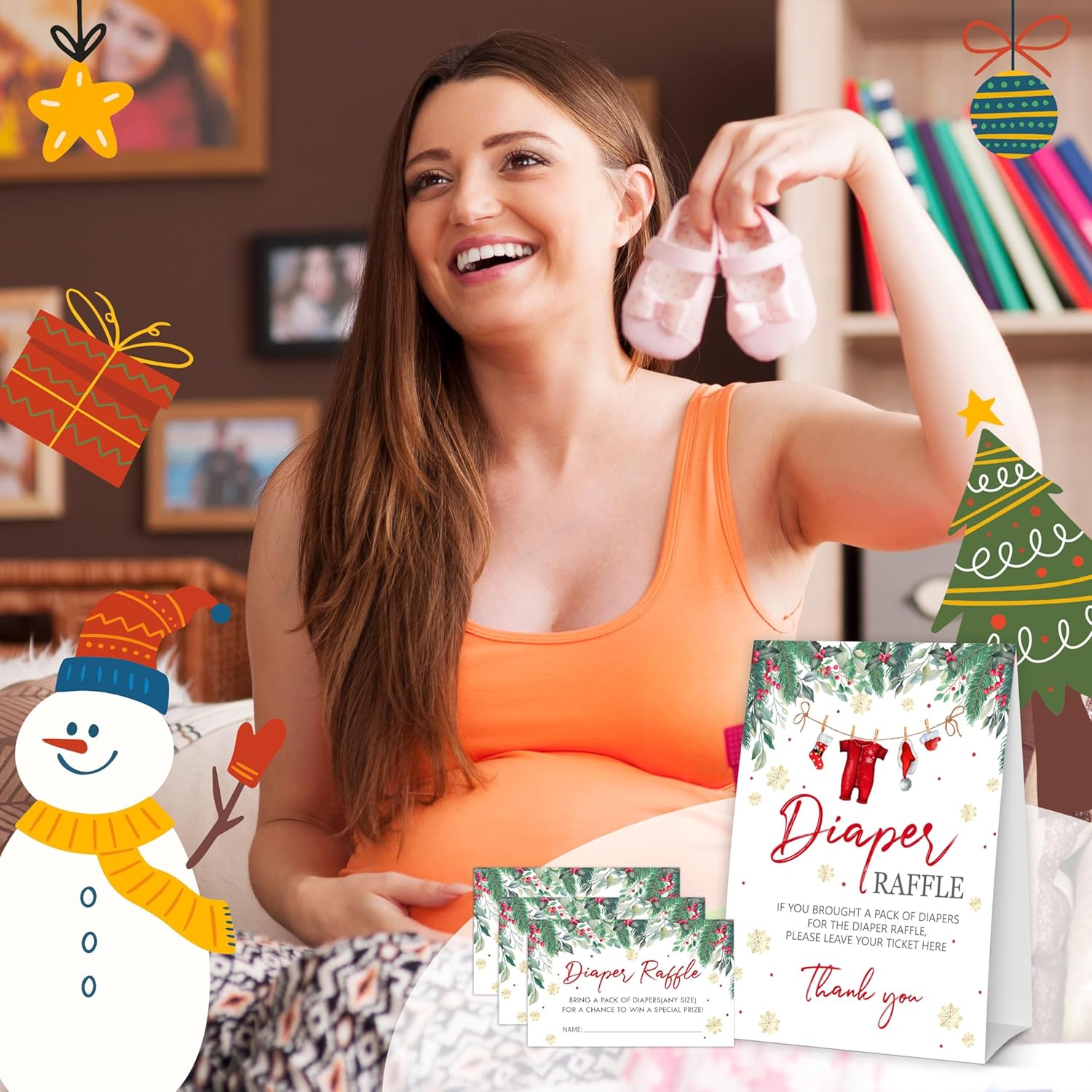 Christmas Diaper Raffle Tickets, Baby Shower Games, Gender Reveal Party Games, Winter Baby Shower Decoration, 1 Sign & 50 Tickets Cards Set-A10