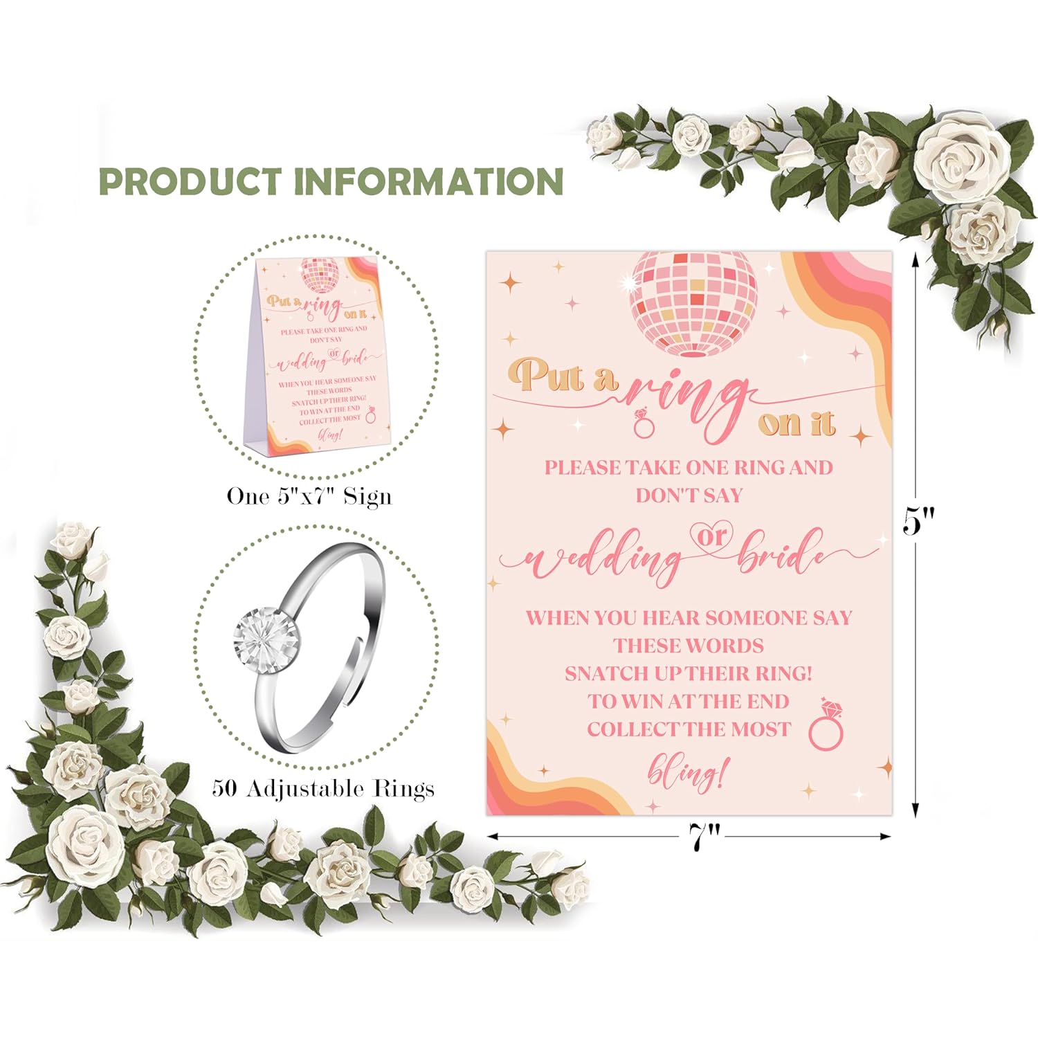Disco Ball Don'T Say Bride Or Wedding Game, Put A Ring On It Bridal Shower Game With 50 Fake Rings, Boho Bridal Shower Decorations, Wedding Shower Or Bachelorette Party Supplies - 08