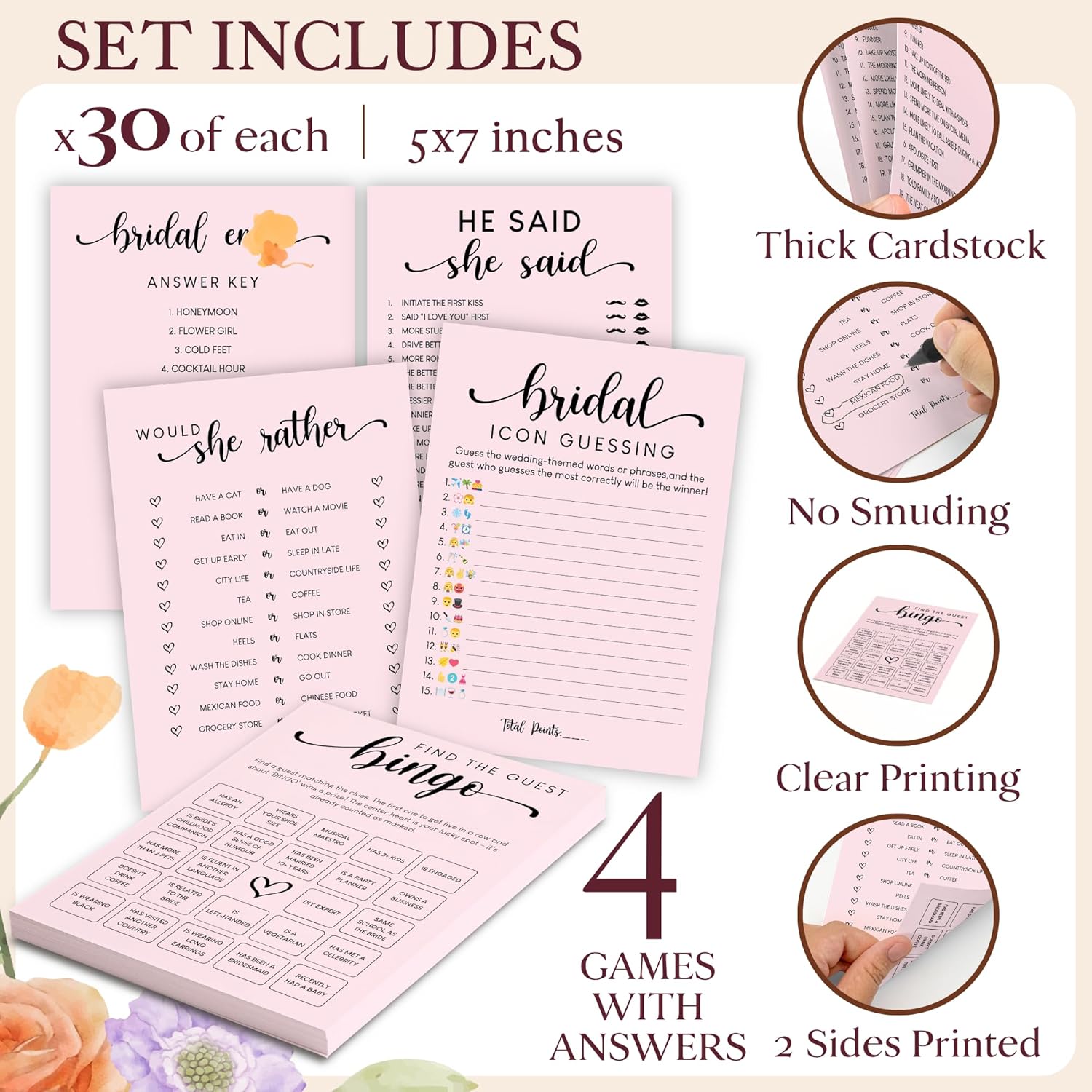 Hilarious Bridal Shower Games 30 Guests - Pink Wedding Games For Reception Decorations, Funny Find The Guest Bingo Game, Would She Rather Bridal Shower Activities