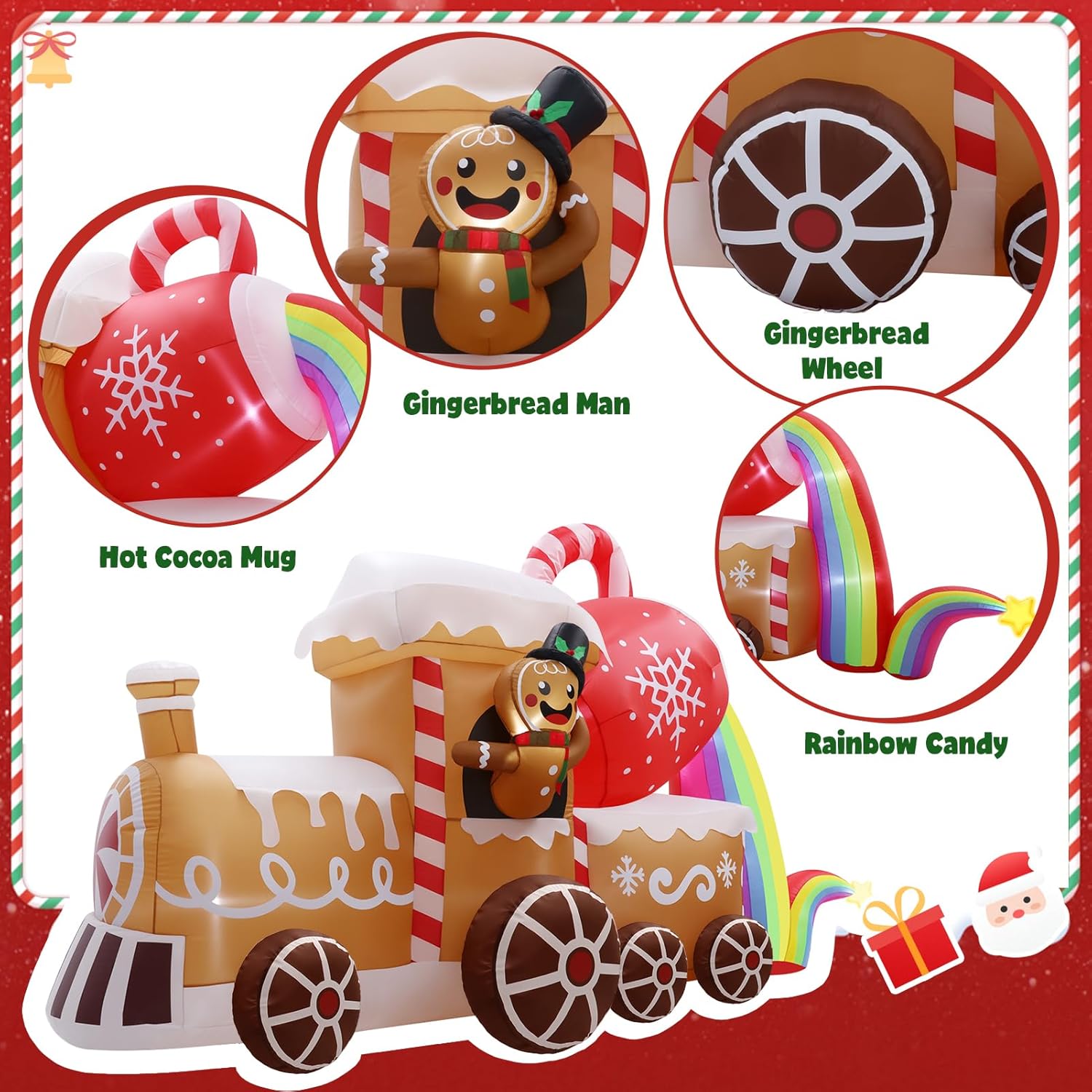 10 Ft Long Christmas Inflatables Train Decorations, Gingerbread Train Blow Up Outdoor Inflatable Decor With Built-In Led
