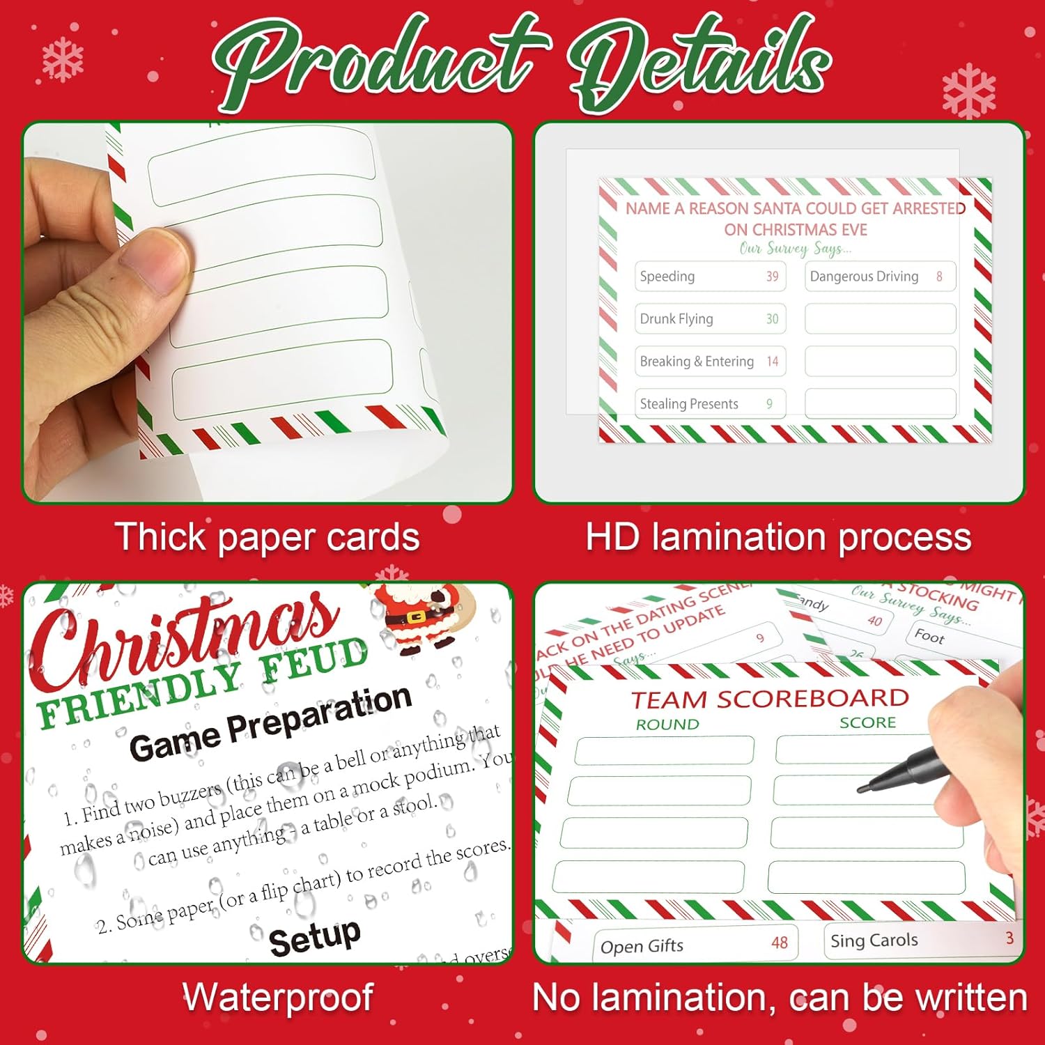 Fun Christmas Family Friendly Feud Cards Against Game For Adults Office Large Group Parties Favor, Xmas Trivia Quiz Party Games Christmas Night Activities - No Buzzers (Xmas)