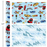 Blue Birthday Wrapping Paper Roll - 17 In X 16.4 Ft(23.3 Sqft) - Boys Wrapping Paper For Celebrate Party, Baby Shower With Race Car, Happy Birthday Text And Lightning Pattern