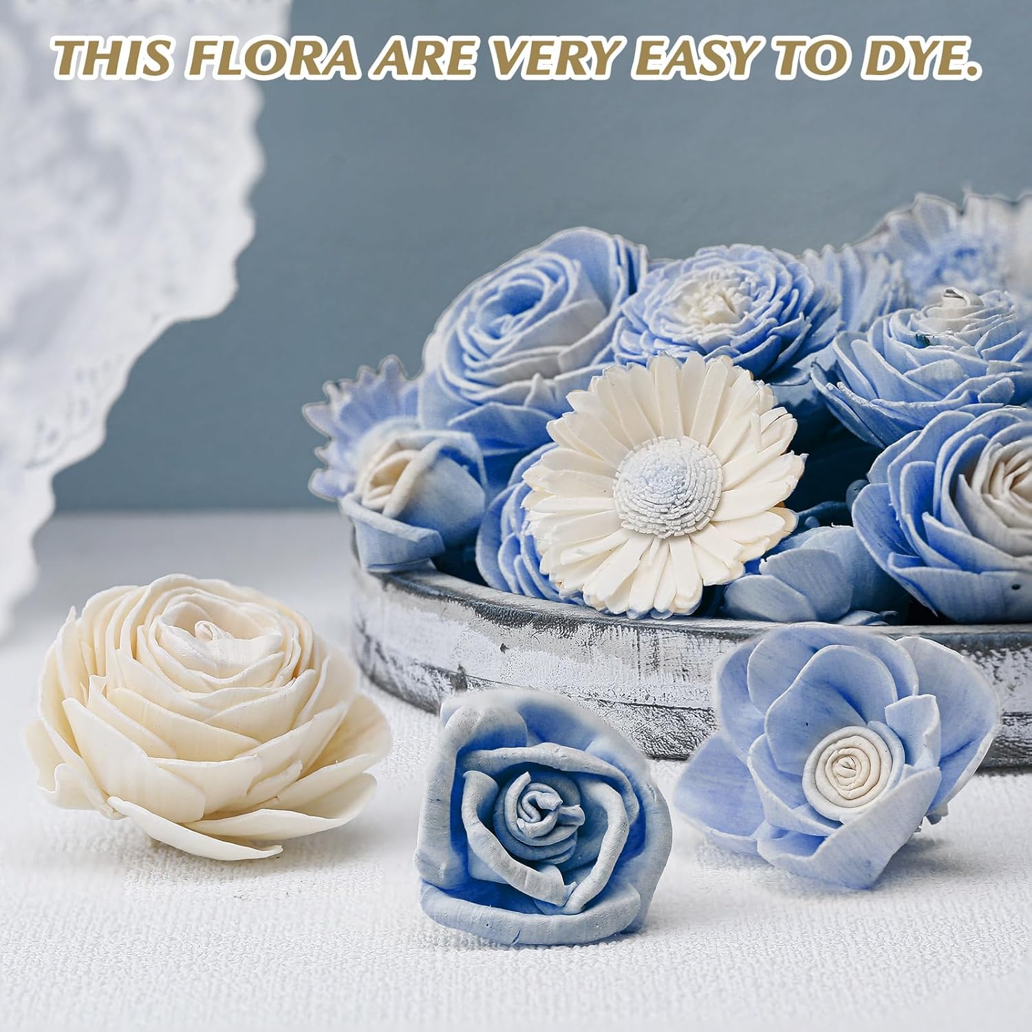 Set Of 50 Diy Sola Wood Flowers Assortment Small Craft Wooden Flowers Fake Flower Bulk For Wedding Home Decorations Diy Bouquet 1.38-1.77 Inch(Classic,Cream White)