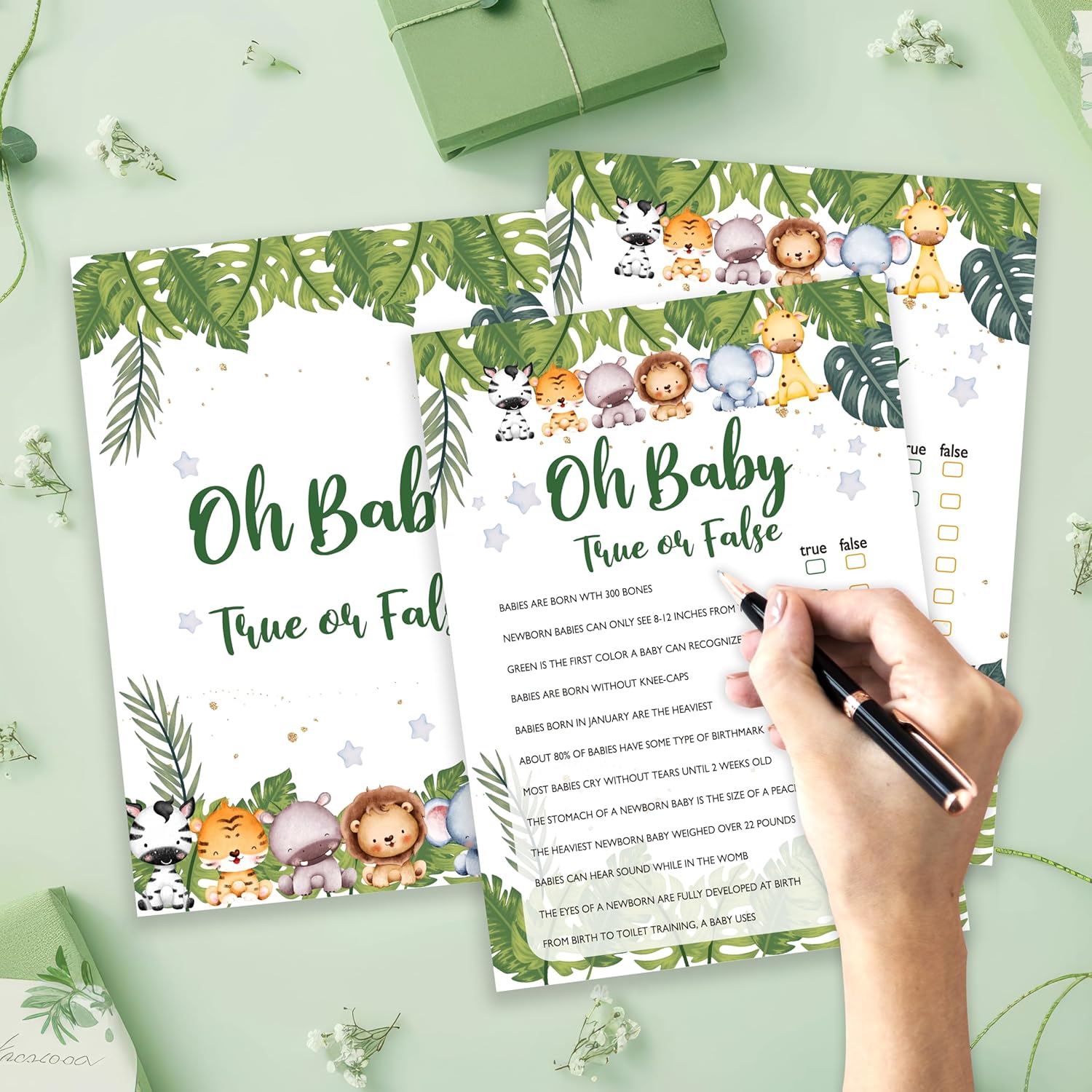 Safari Animals Baby Shower Games Cards, Oh Baby True Or False Game Cards For New Parents Babyshower Activity, Wildlife Gender Reveal Party Games For Decorations Favors Supplies, Set Of 25-01