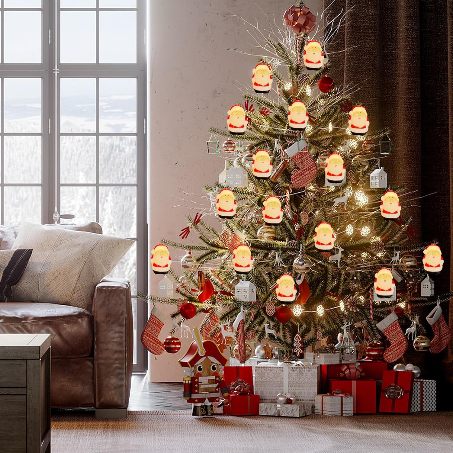 Christmas Santa String Lights - 8.5Ft Santa Claus Decorations With 10 Led Lights For Xmas Tree, Home, Garden, Party & In