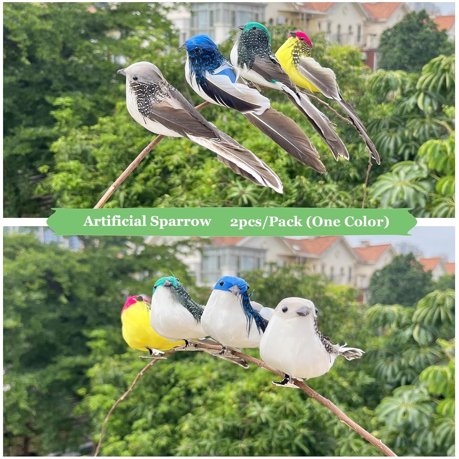 2Pcs Gray Artificial Feathered Birds 6Inch Clip On Sparrow Bird Ornaments For Christmas Tree Decoration Wreath Craft Garden Home Decor Party Accessories