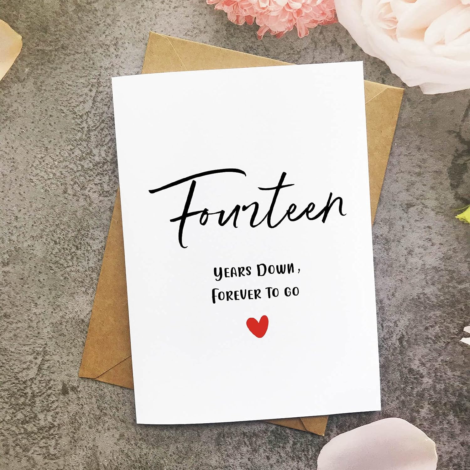 14Th Anniversary Card, Fourteen Years Down Forever To Go, Romantic Valentines Day Wedding Card For Husband Wife