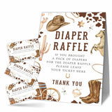 Diaper Raffle Baby Shower Game Kit - Western Cowboy - 1 Standing Sign + 50 Tickets - Gender Reveal Games, Announcement, Shower Party Decoration & Supplies - A04