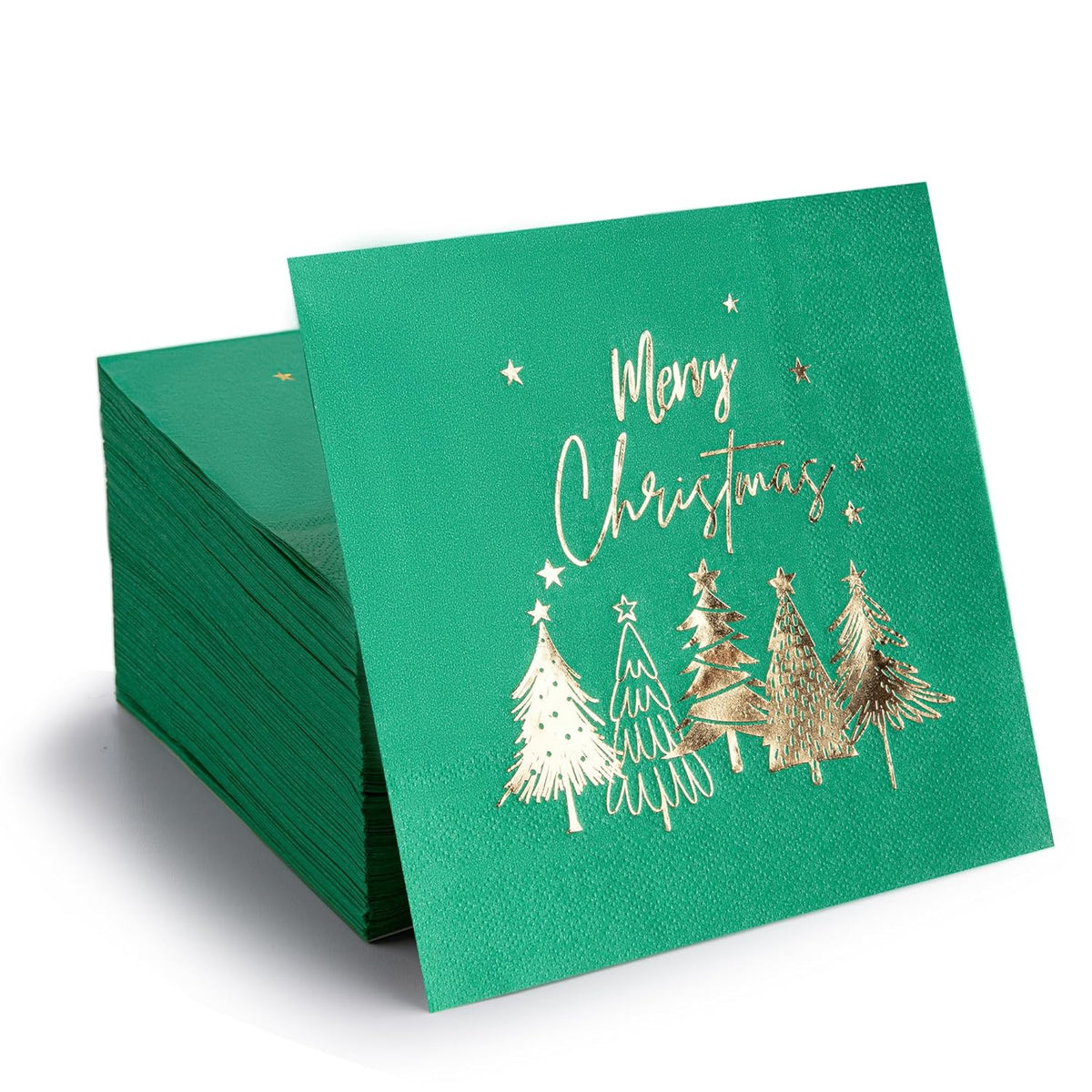 80 Pack Merry Christmas Paper Napkins Red Green White Gold Five Xmas Trees Disposable Party Luncheon Napkins For Christmas New Year Holiday Dinner Party Supplies, 6.5 X 6.5 Inch-5 (Green)
