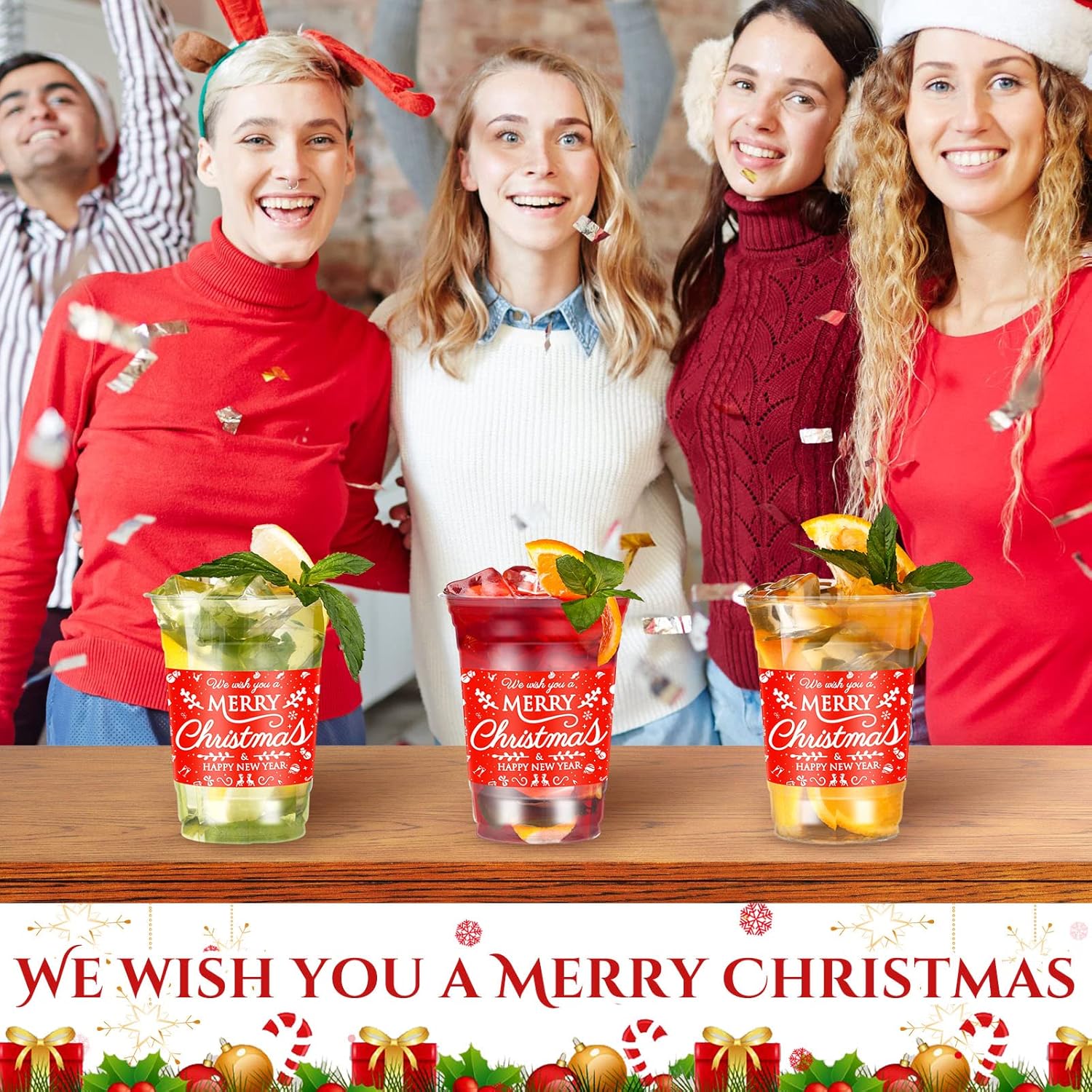 100 Pieces 16 Oz Christmas Party Cups Bulk Merry Christmas Disposable Clear Plastic Cups Holiday Xmas Party Drinking Printed Cup Xmas Supply For Beer Beverage Ice Cream Iced Coffee Snacks