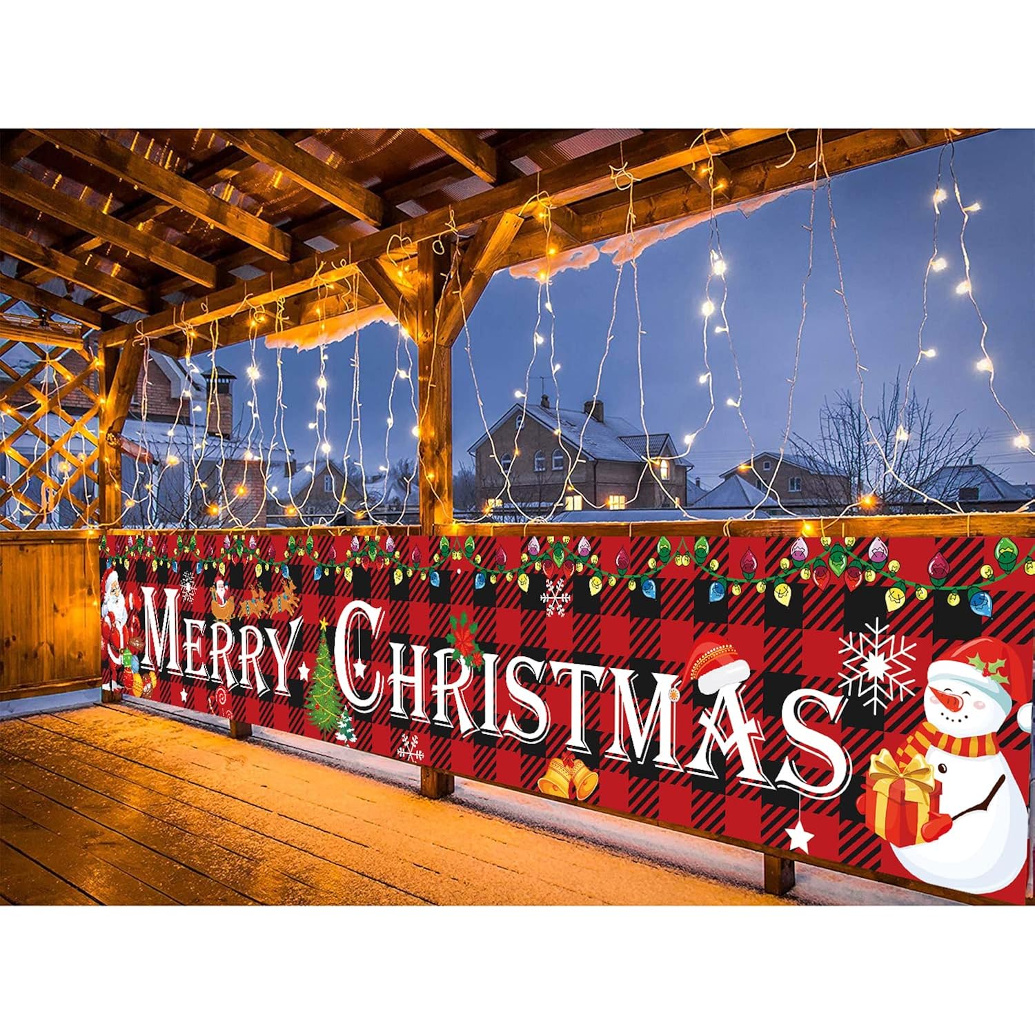 Large Merry Christmas Banner Outdoor Xmas Decorations Christmas Red Buffalo Plaid Banner Yard Sign Decorations Merry Christmas Decorations