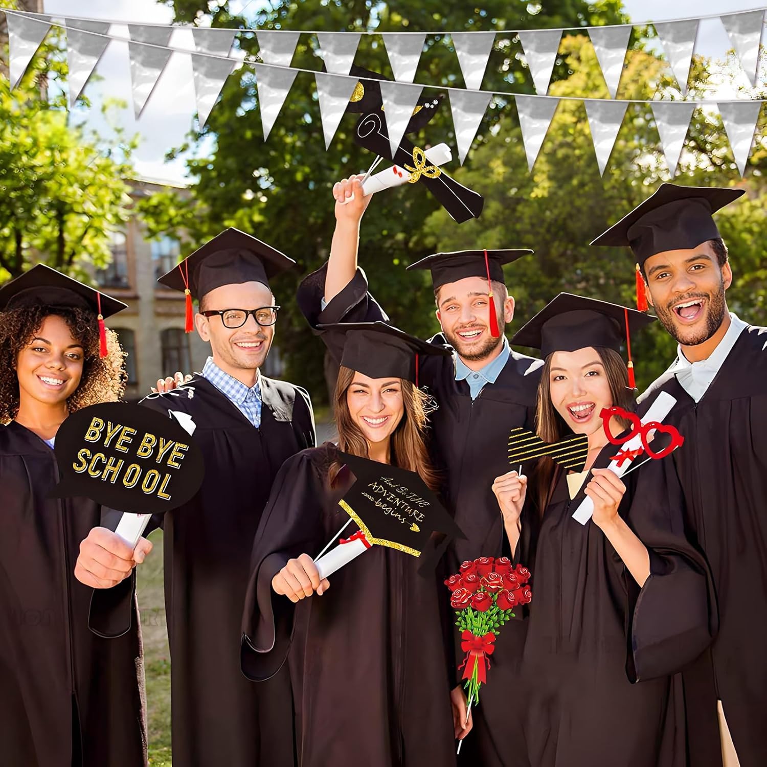 130Ft Silver Glitter Triangle Pennant Banner Flag Metallic Bunting Fabric Garland For Christmas Graduation Wedding Engagement Anniversary Bachelorette Birthday Bridal Shower Valentine'S Party Decor