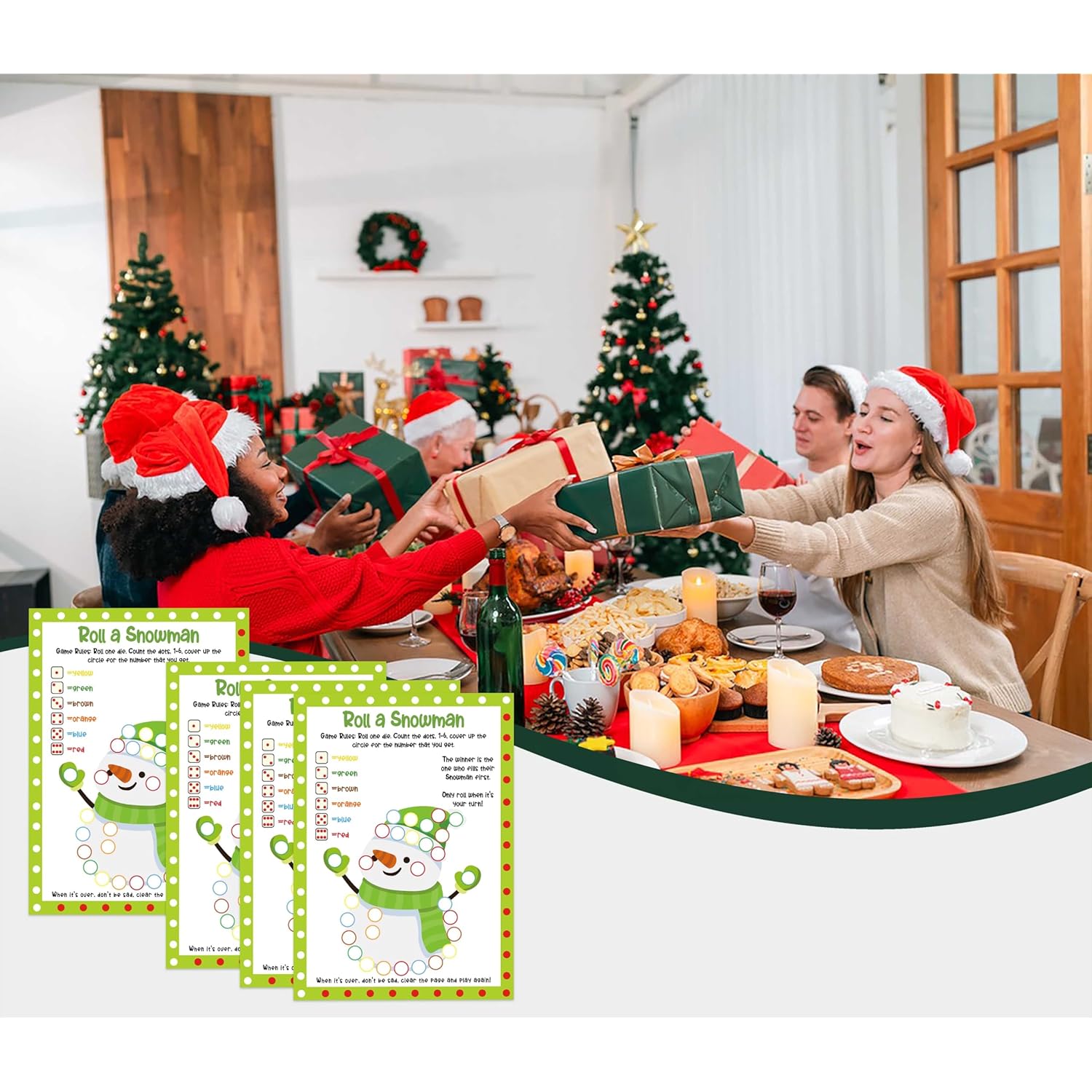 Roll A Snowman Game, Christmas Party Games And Decorations, Christmas Games For Adults And Large Groups-25 Players, Holiday Classroom Game, Winter Holiday Xmas Activities Family Party Game, 03