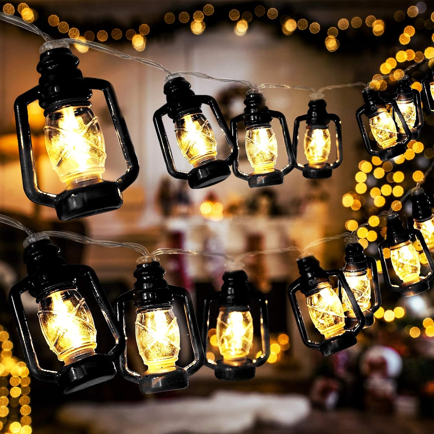 20 Led Black Lantern String Lights Mini Kerosene Lamp For Indoor Outdoor Patio Garden Holiday Home Ramadan Wedding Party