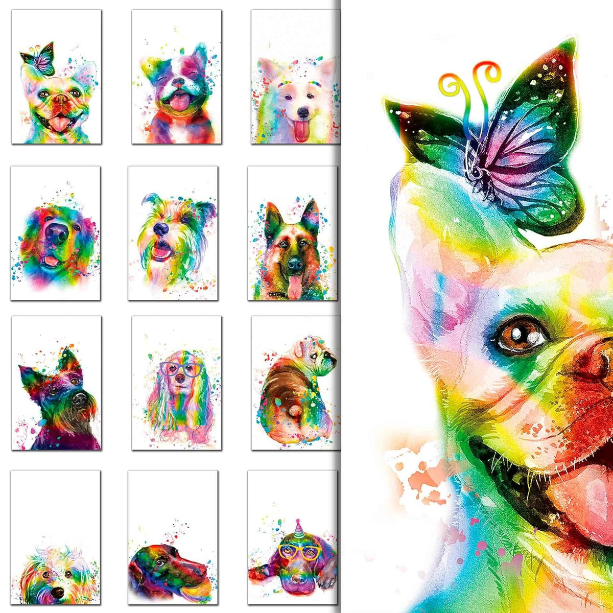 20 Greeting Cards, Rainbow Dog Thank You Cards With Envelopes Watercolor Painted Dogs Thank You Cards Bulk Note Cards Stationery Box Set For All Occasions Birthday Thank You Wedding.