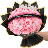 Glitter Roses Bouquet,Birthday Gifts For Women Mom,Diy Fake Flowers Bouquet With Birthday Stand-Up Signs,36 Pink Rose For Grandma Wife Friends