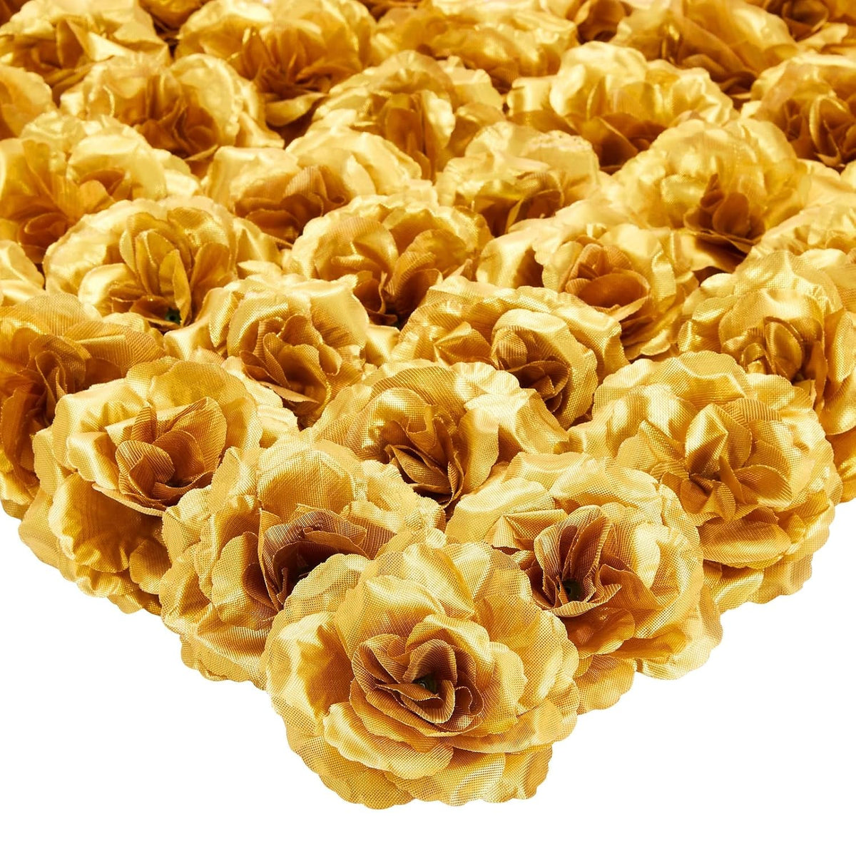Gold Flowers Artificial Roses - 50-Pack, 3 In, Stemless Silk Rose Heads For Home & Wedding Decor & Faux Bouquets & Floral Accents