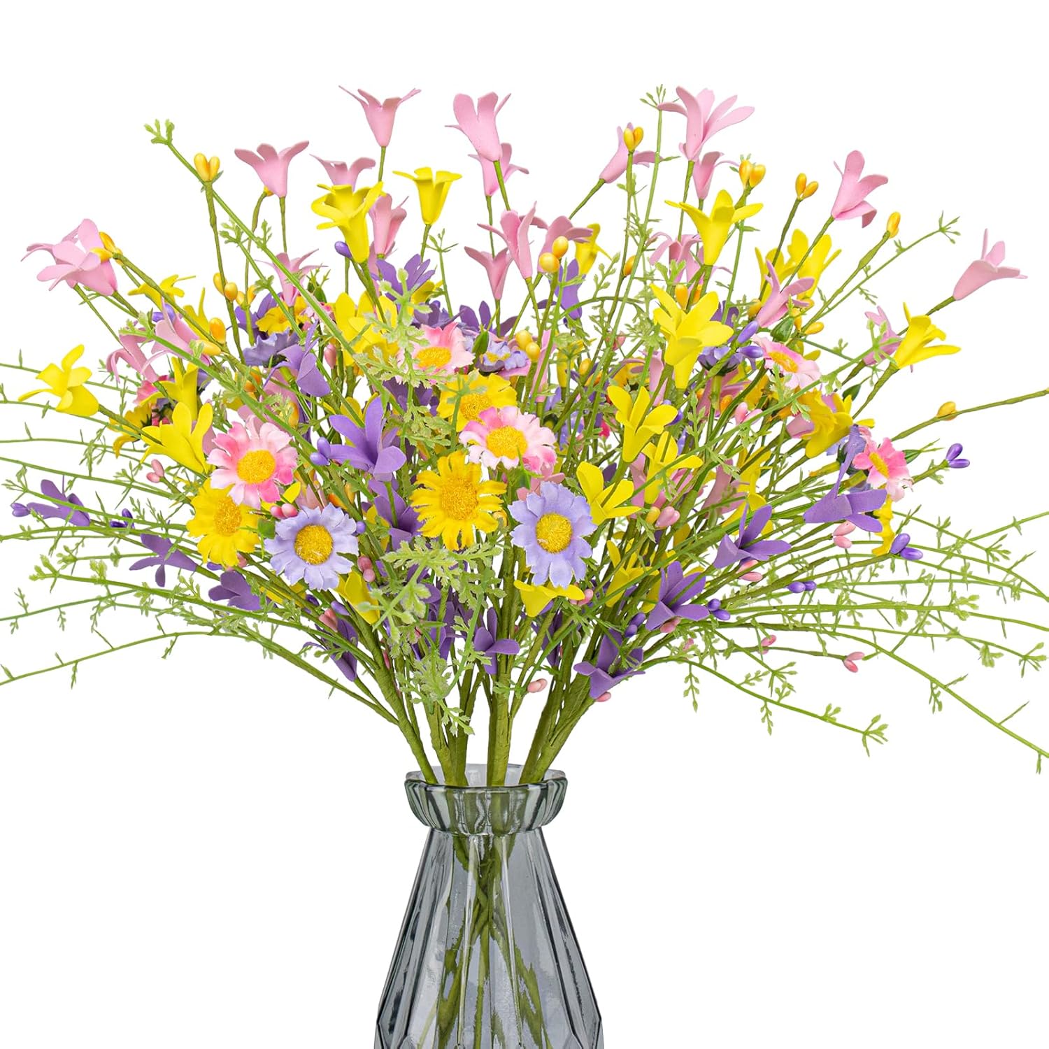 Artificial Spring Flowers 12 Pack Floral Picks 17” Tall Forsythia Stems With Berries For Flower Arrangements Centerpieces Indoor Outdoor Decorations